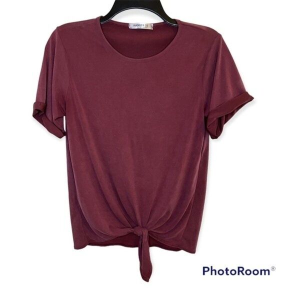 Hanger 55 Women’s Burgundy Short Sleeve Tie Front Top Size Small - Picture 1 of 6